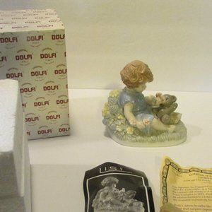 vtg Dolfi Garden Secrets figure girl teddy bear sitting in flowers grandmacore